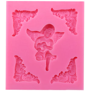 Angelic Cherub Hold Heart with Frame Corner Silicone Mold
