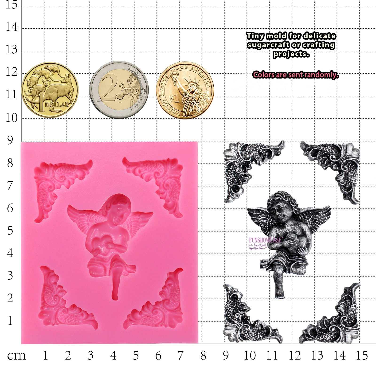 Angelic Cherub Hold Heart with Frame Corner Silicone Mold