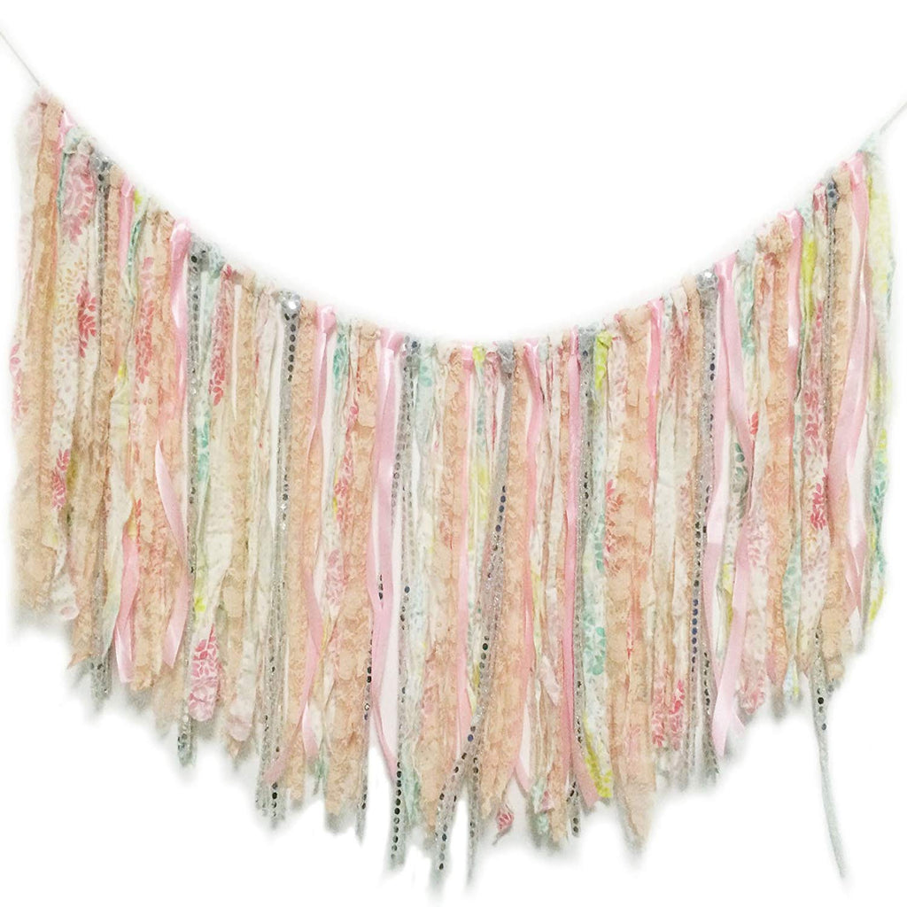 Vintage Handmade Lace Fabric Tassel Garland Banner Bling Baby Pink