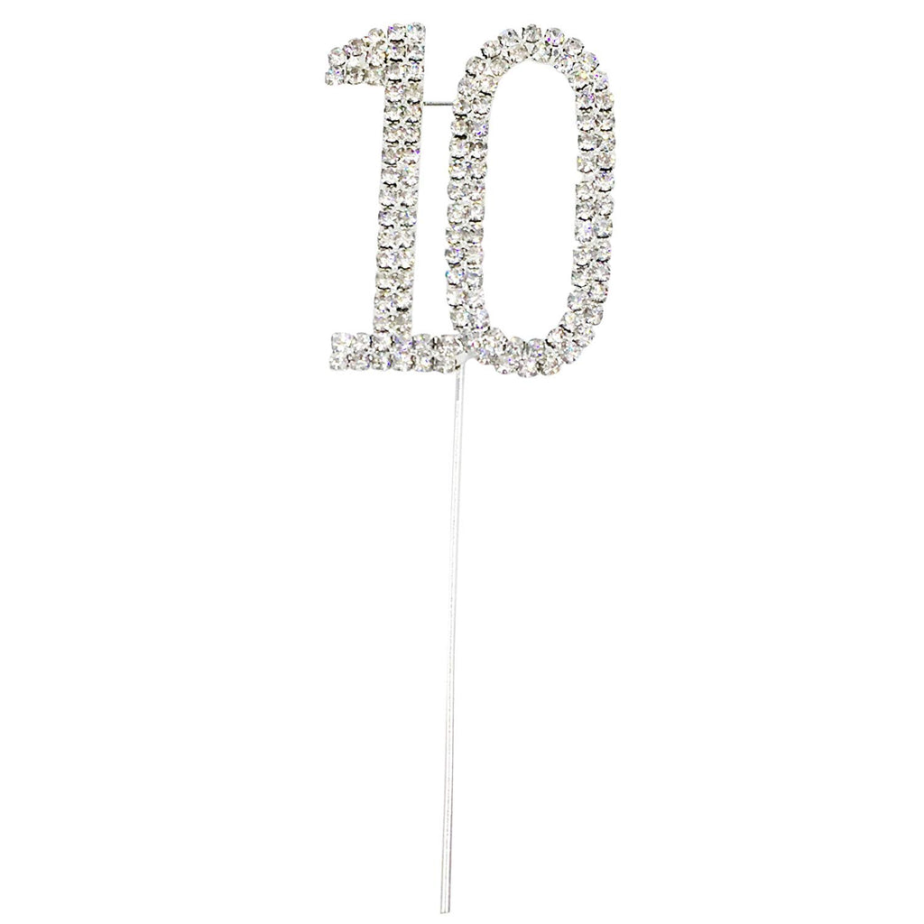 Number 10 Diamante Wedding Party Cake Topper Pick 4 x 2.5 Inch