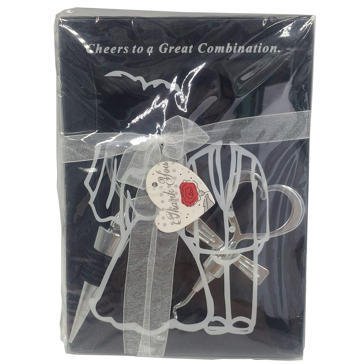 Wedding Heart Shape Wine Bottle Stopper and Corkscrew Favor Gift
