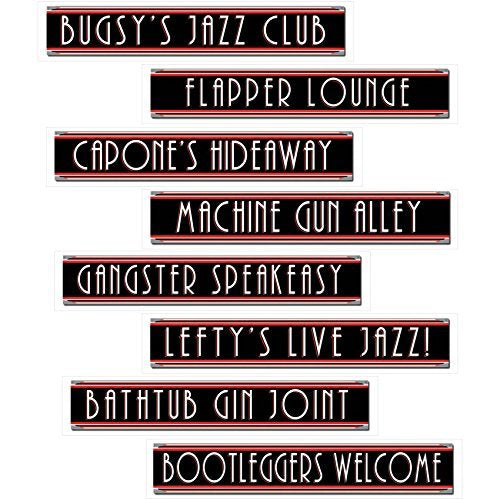 Roaring 20's Gangster and Flapper Girl Street Sign Cutouts Red and White 8-Pack