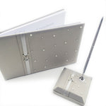 Grey Diamante Wedding Guest Book with Pen Pen holder 3 in Set