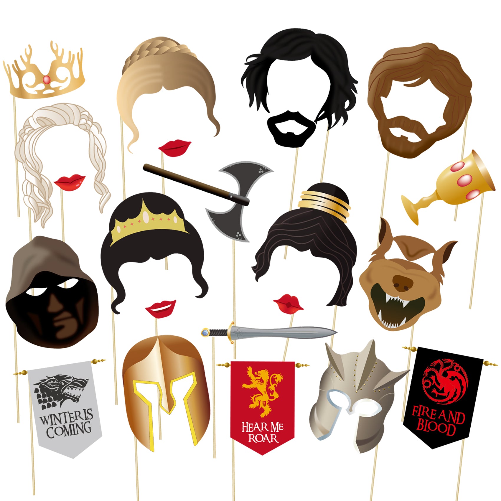 GOT Party Game Thrones Inpired Photo Booth Props 22 Count Selfie with Dragron Egg and More