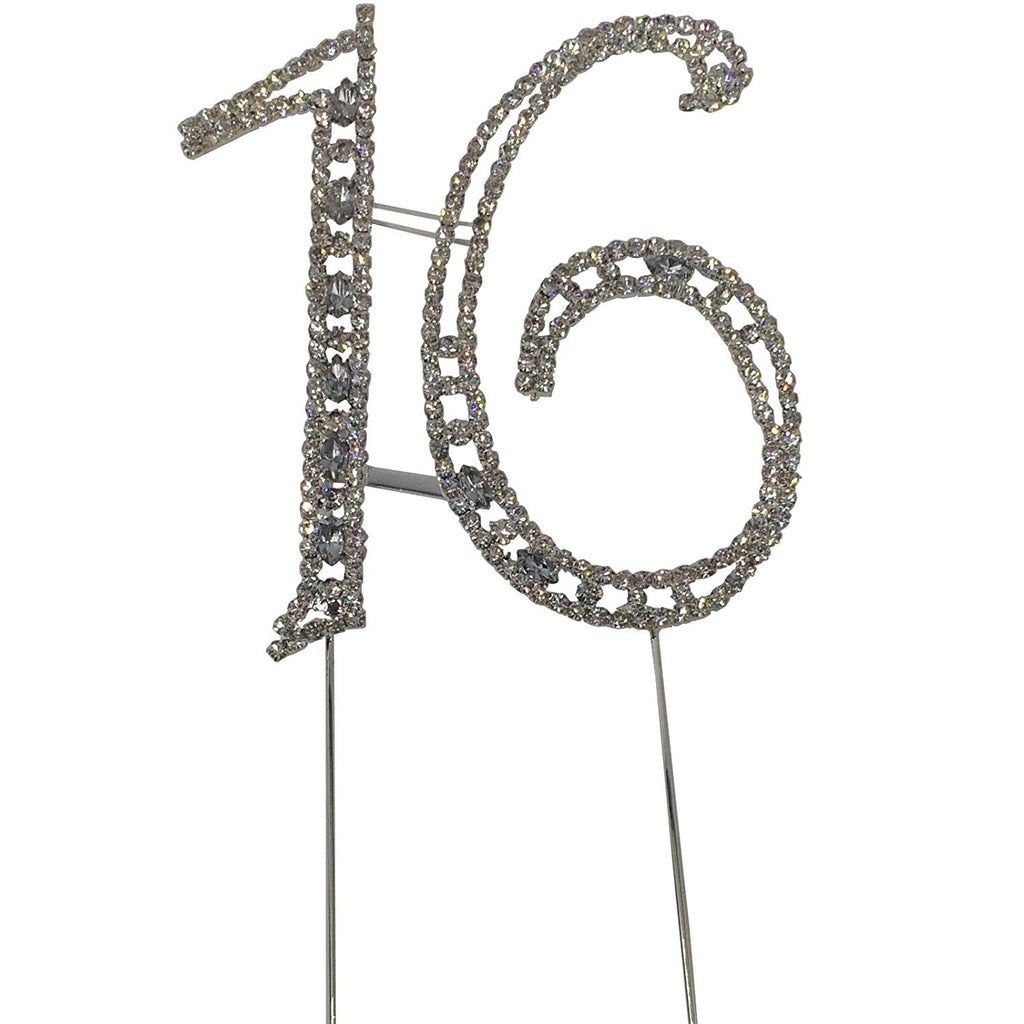 Large Number 16 Diamante Aniversary Wedding Party Cake Topper Pick-8-inch