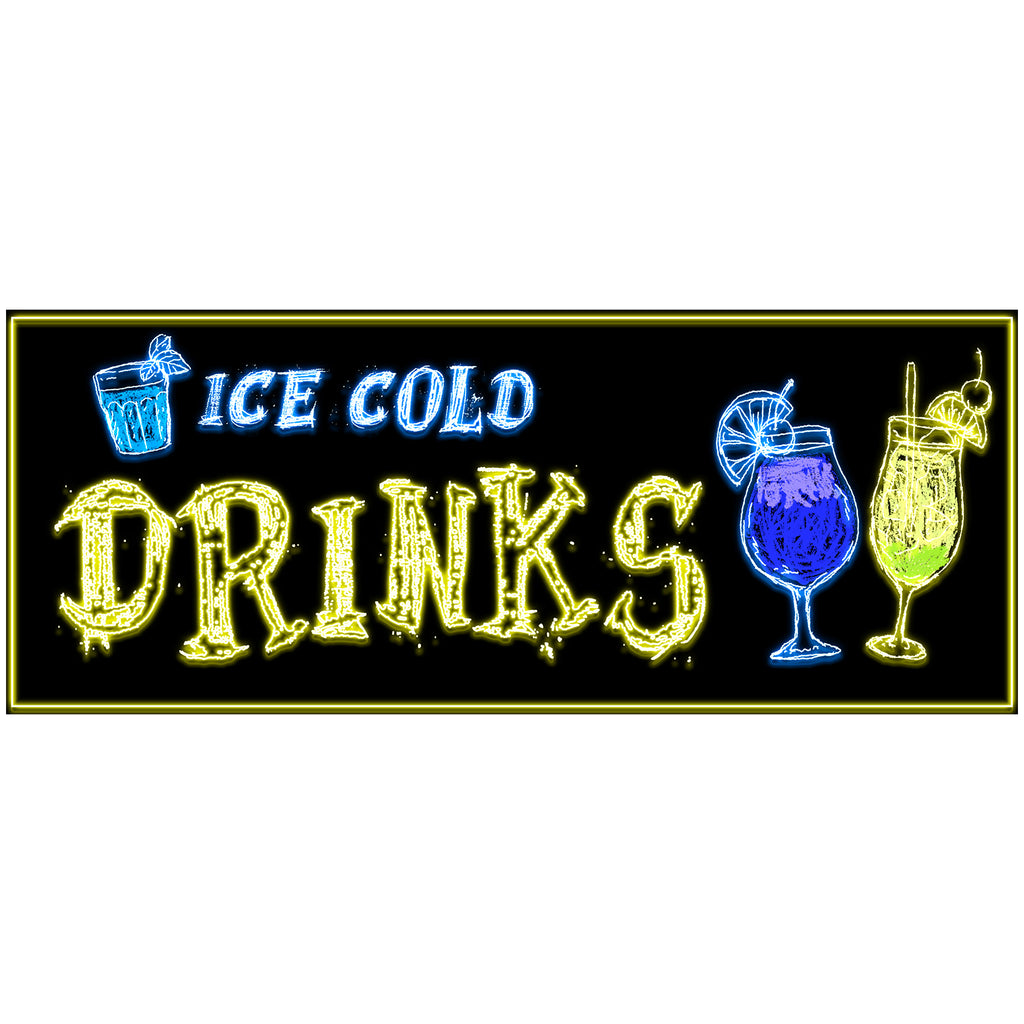 Ice Cold Drinks Prepasted Neon Food Sign Cutout Wall Mural 20x8inch