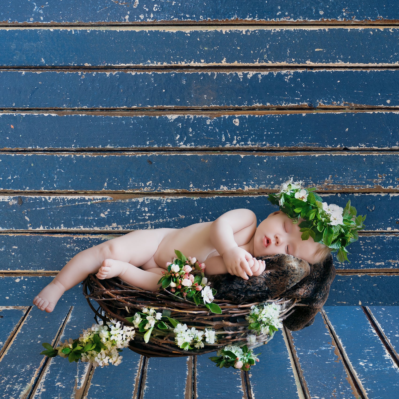 Rustic Distressed Wood Backdrop Photography Background #1758 Indigo