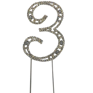 Large Number 3 Diamante Aniversary Wedding Party Cake Topper Pick 8-inch