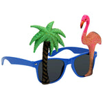 Tropical Party Costume Sunglasses Fun Shades Flamingo and Plam Tree Navy Blue