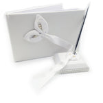 Large Calla Flower Motif Wedding Guest Book with Pen Pen holder 3 in Set