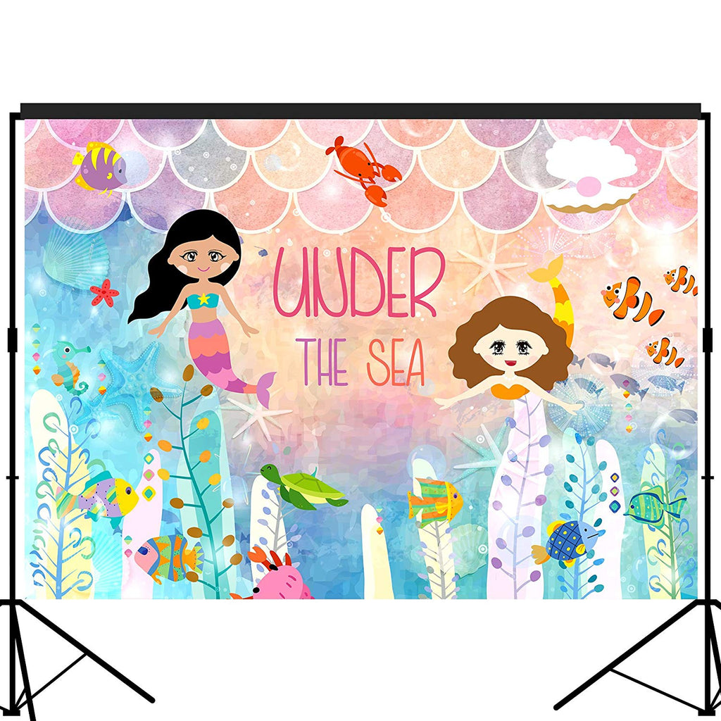 Under the Sea Mermaid Princess Backdrop Dessert Table Decoration Photography Background 7x5 feet