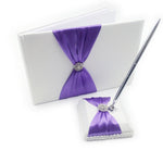 Purple Satin Ribbon Bow Wedding Guest Book with Pen Pen holder 3 in Set