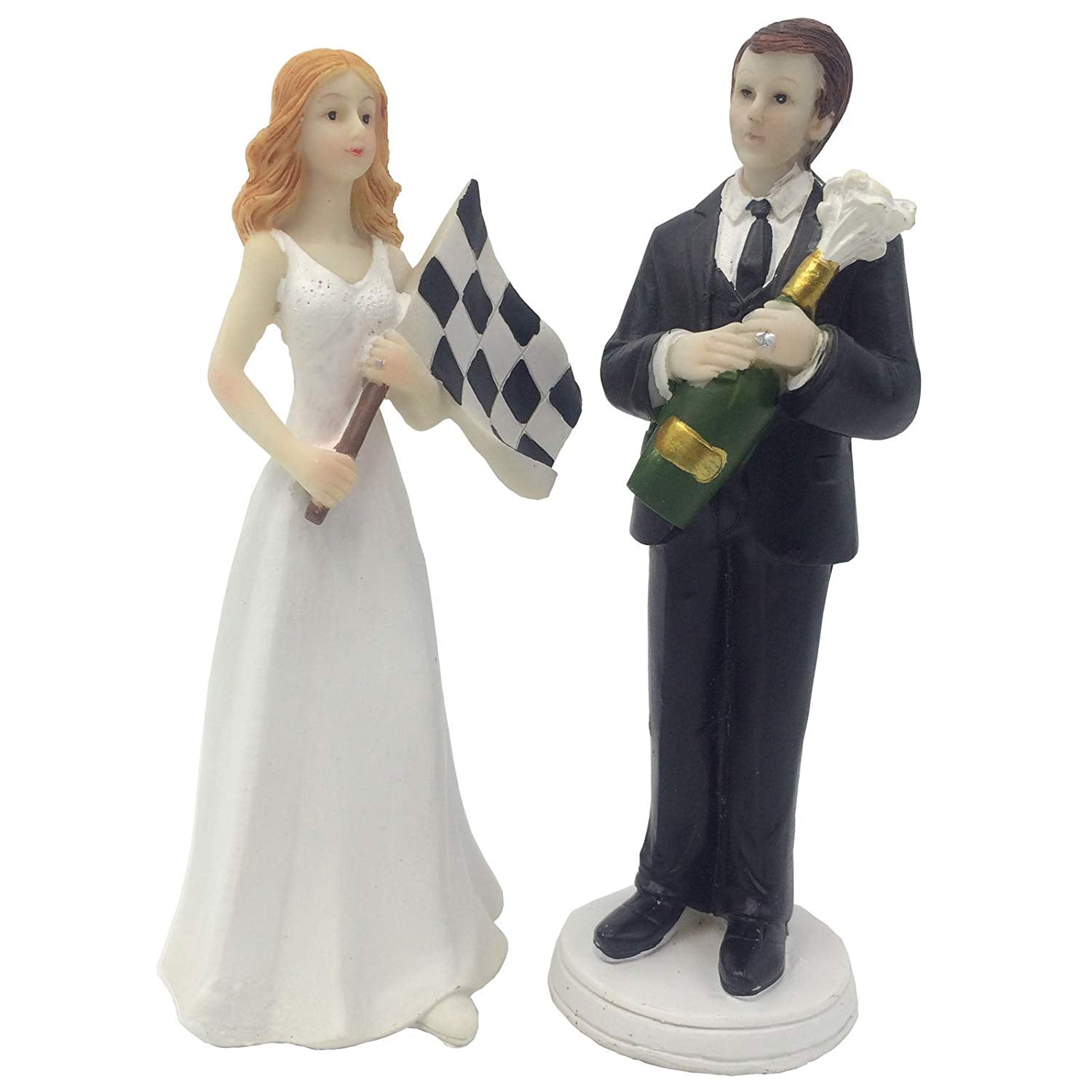 Resin F1 Car Racing Fan Bride and Groom Wedding Cake Topper 6-inch Height