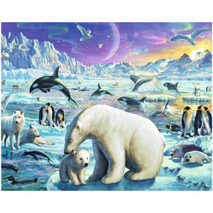 Polar Animals with Aurora Scenic Backdrop Photography Studio Fabric Background 7x6feet
