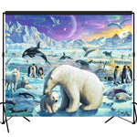 Polar Animals with Aurora Scenic Backdrop Photography Studio Fabric Background 7x6feet