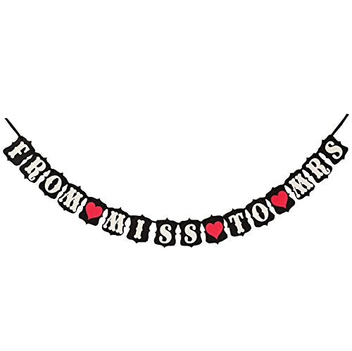 From Miss to Mrs Bunting Banner for Wedding Celebration Parties Black 11x15cm