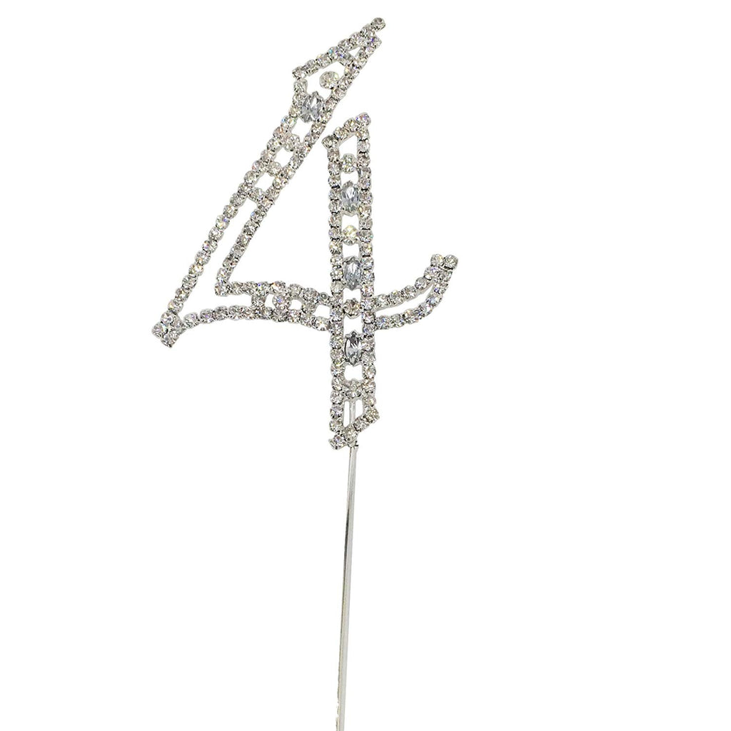 Large Number 4 Diamante Aniversary Wedding Party Cake Topper Pick 8-inch