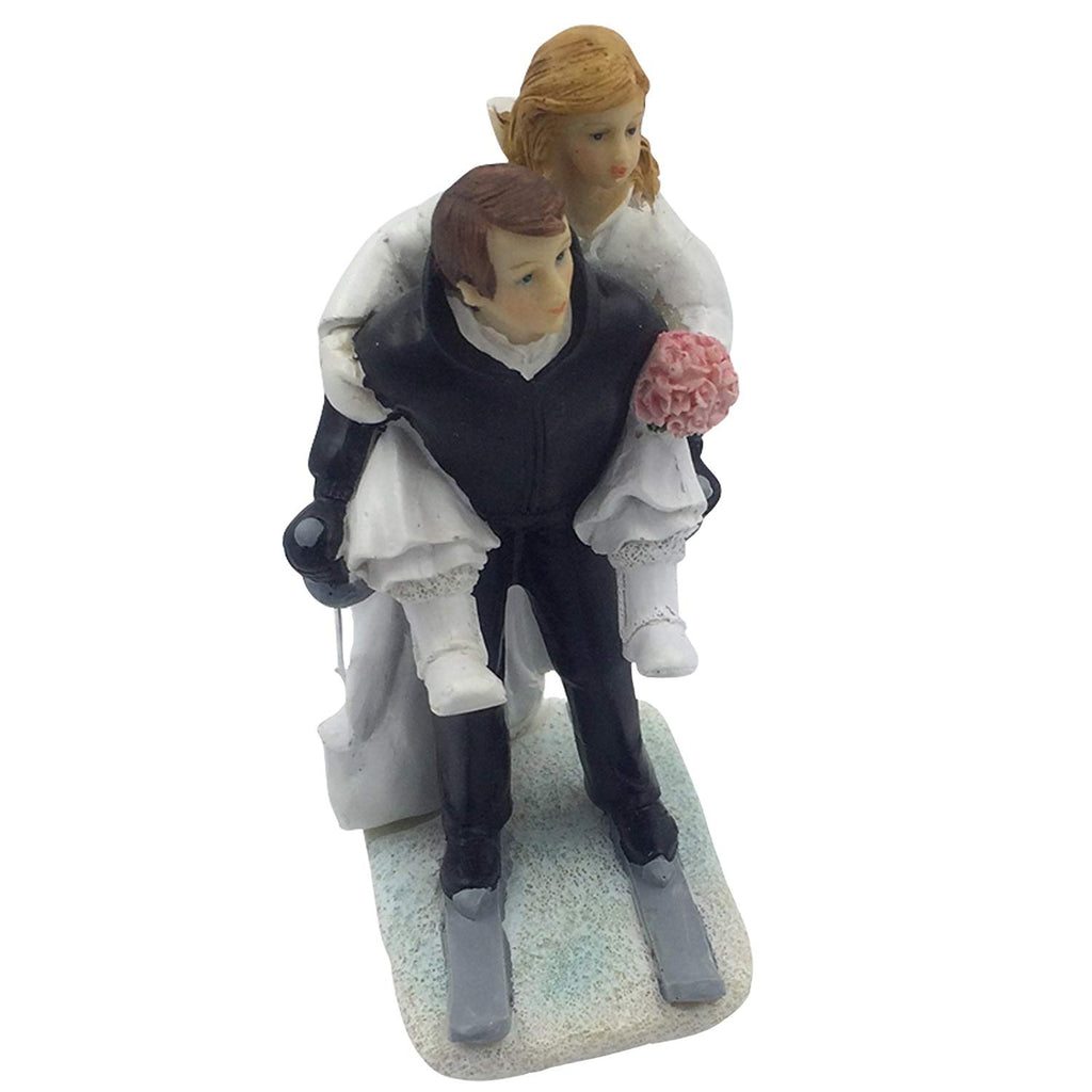 Winter Skiing Wedding Couple Bride and Groom Cake Topper 6 inch