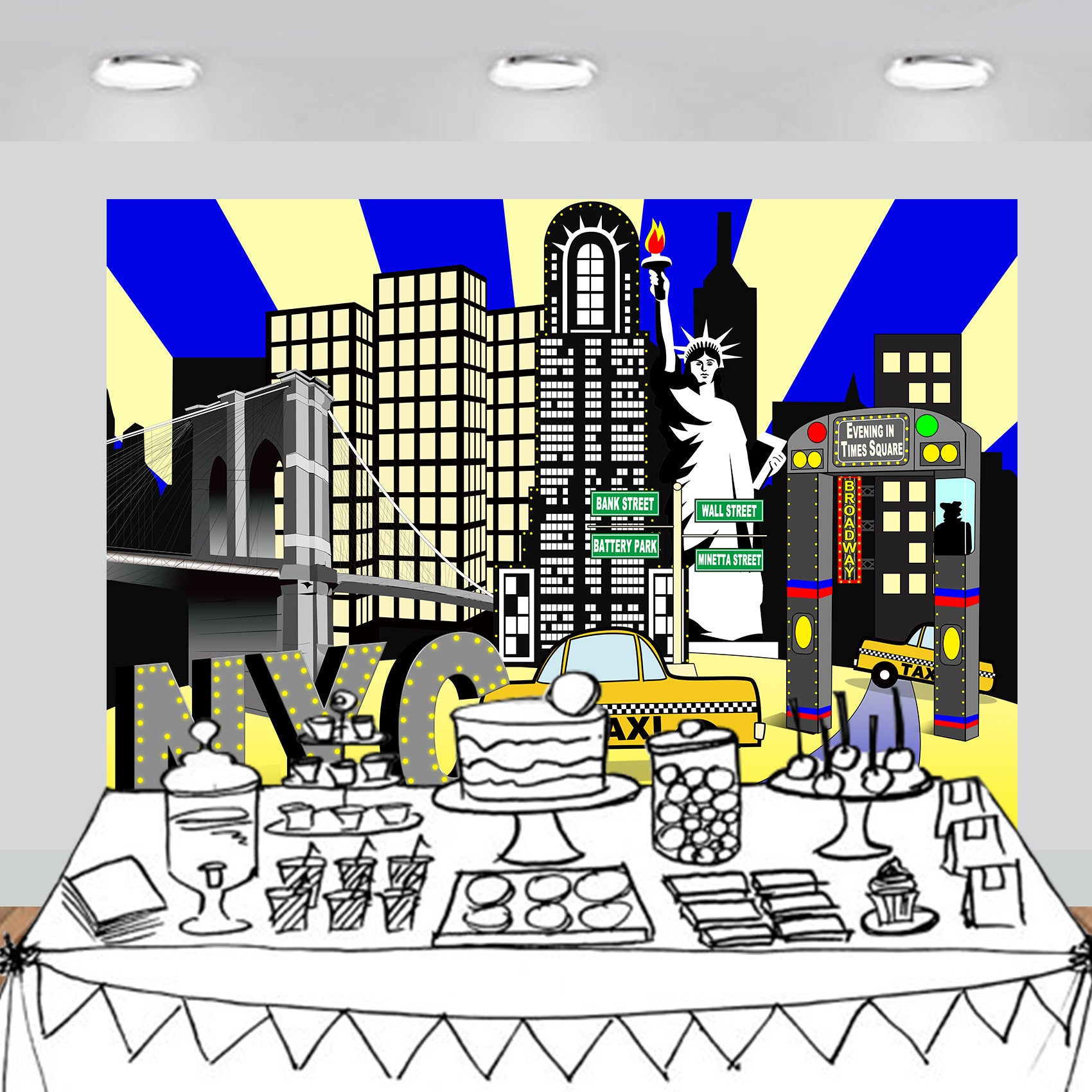 New York City Times Square Party Backdrop Large Banner Decoration Dessert Table Photography Background Photobooth Prop 7x5 feet