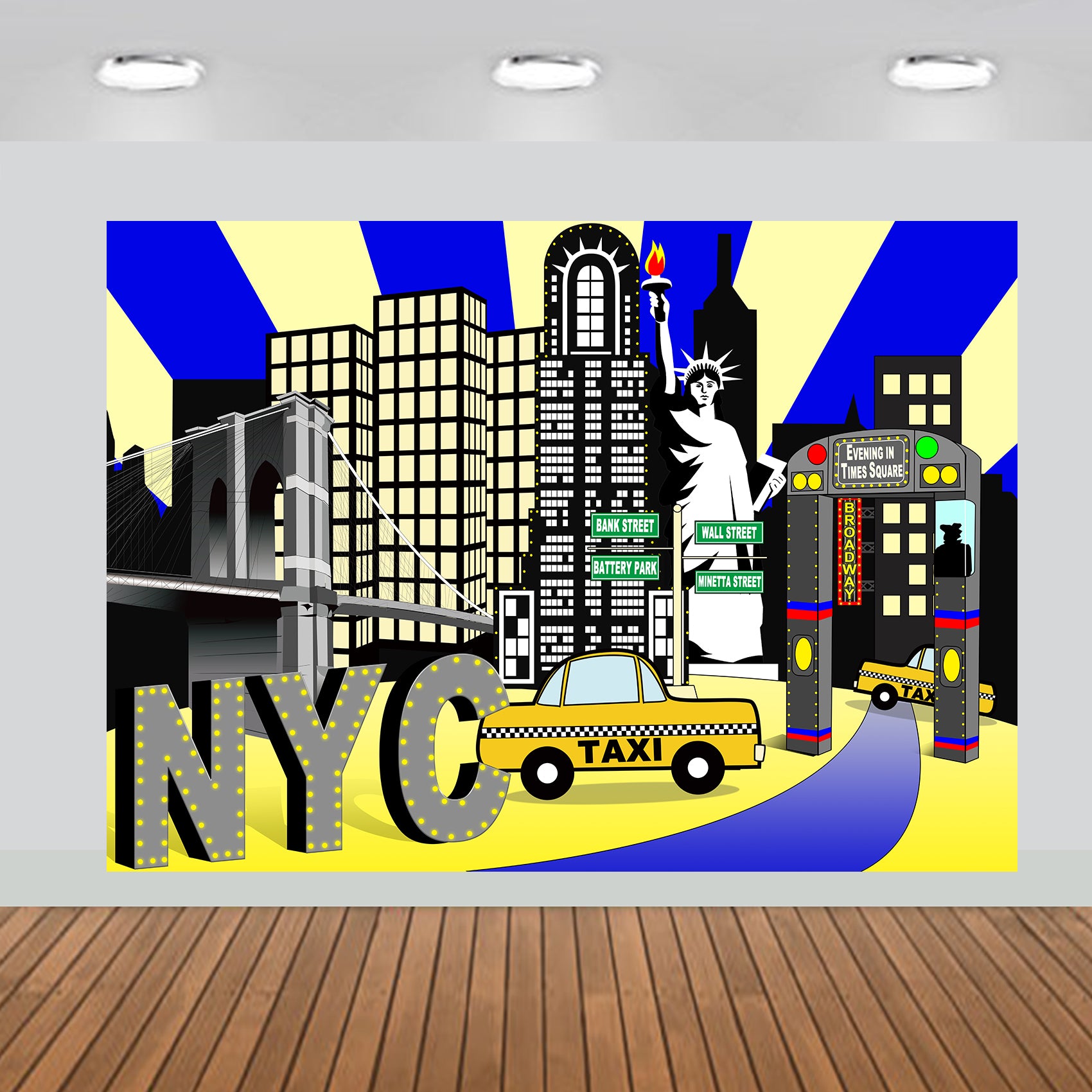 New York City Times Square Party Backdrop Large Banner Decoration Dessert Table Photography Background Photobooth Prop 7x5 feet