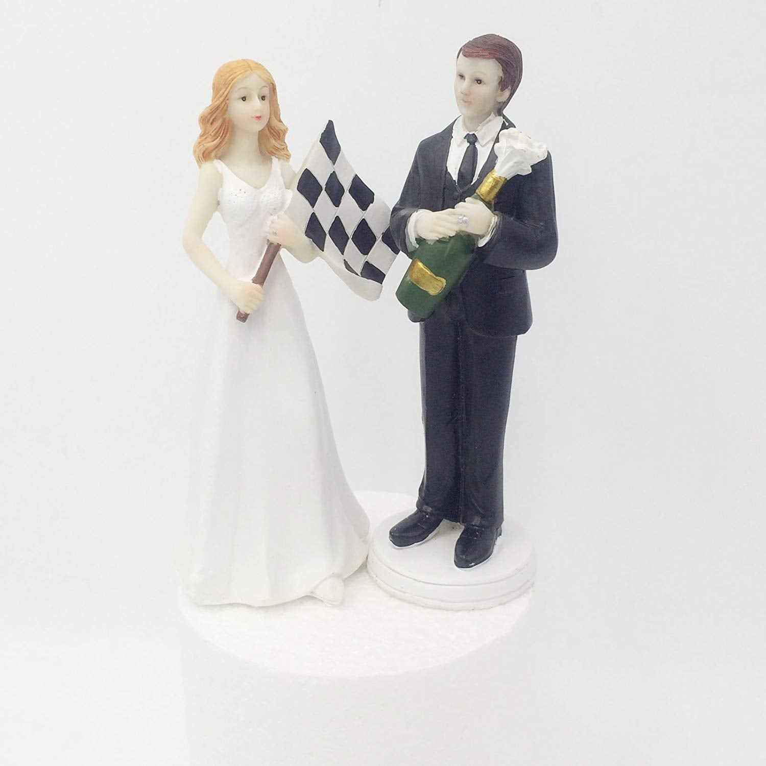 Resin F1 Car Racing Fan Bride and Groom Wedding Cake Topper 6-inch Height