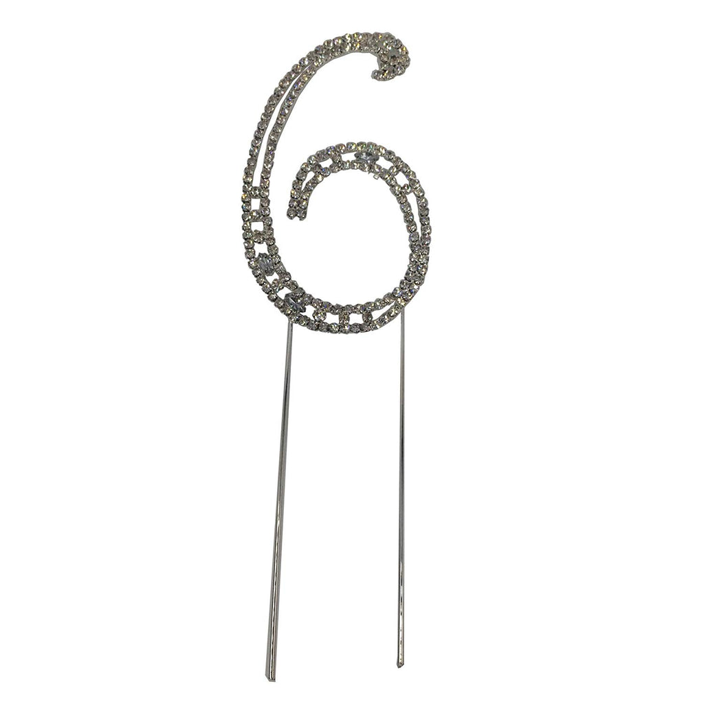 Large Number 6 Diamante Aniversary Wedding Party Cake Topper Pick 8-inch