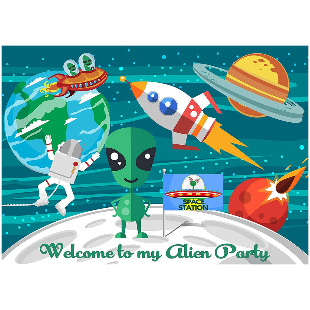 Outer Space Party Backdrop Children Birthday Decoration Dessert Table Photography Background Spaceship Alien Photobooth Prop 7x5 feet