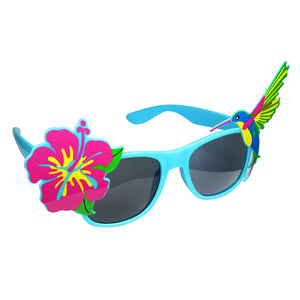 Tropical Party Costume Sunglasses Fun Shade Hawaiian Hibiscus and Hummingbird