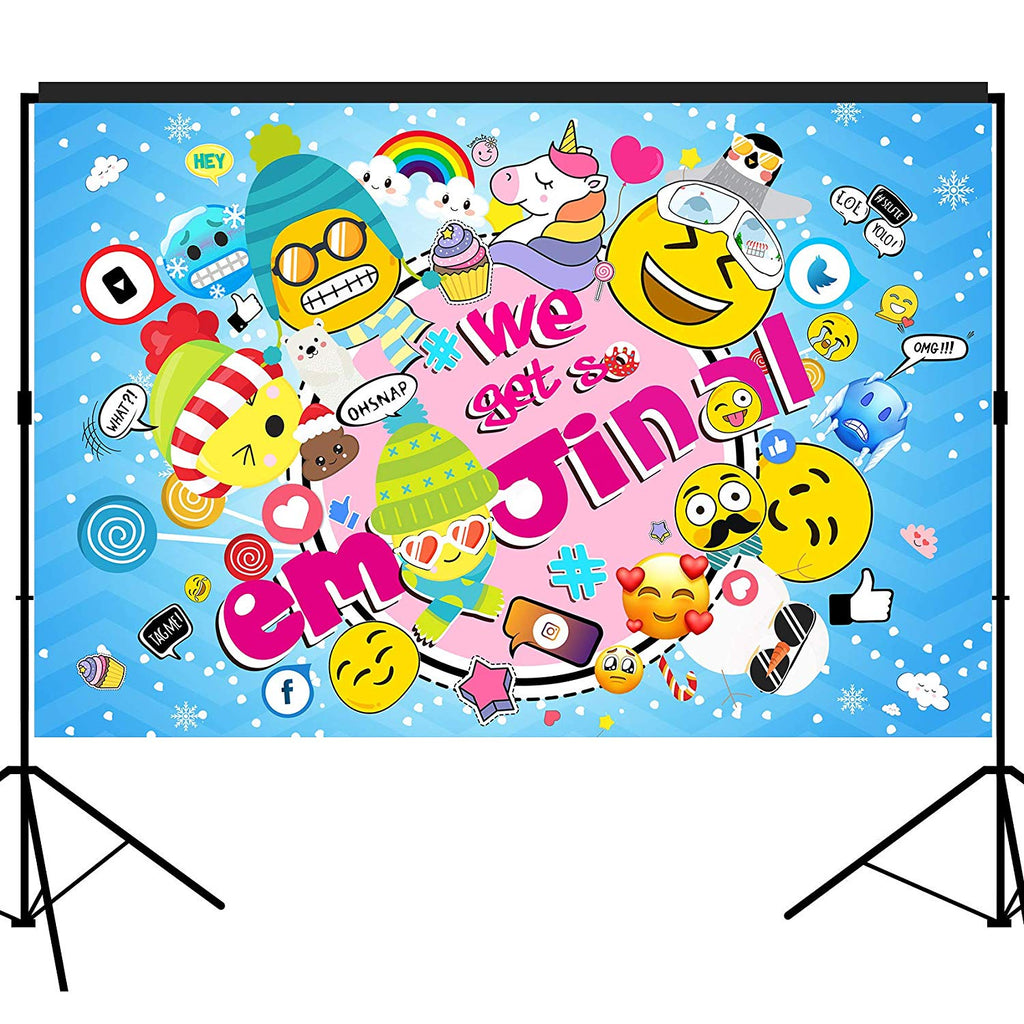 Emoji Hilarious Backdrop 5x3 feet We Get so Emojional, Blue for Winter Birthday