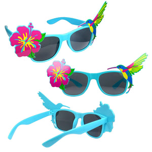Tropical Party Costume Sunglasses Fun Shade Hawaiian Hibiscus and Hummingbird