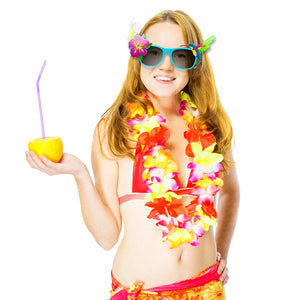 Tropical Party Costume Sunglasses Fun Shade Hawaiian Hibiscus and Hummingbird
