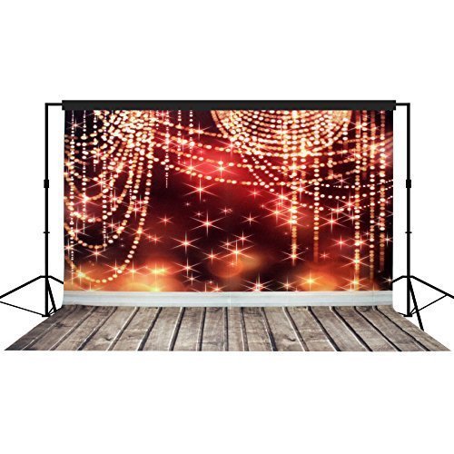 Christmas Occasions Star Sparkles Setting Wooden Floors Backdrop Photography Background Red 10x10 feet