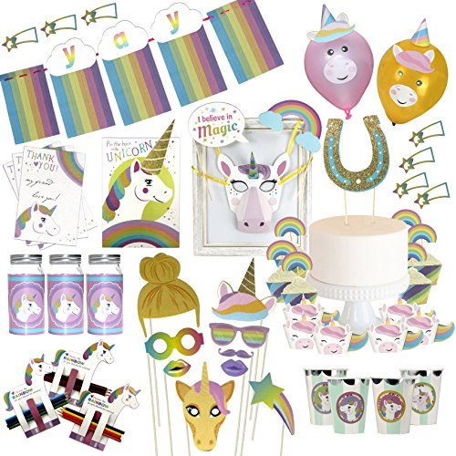 Rainbow Unicorn Party Decoration Birthday Activity Supply and Cupcake Kit