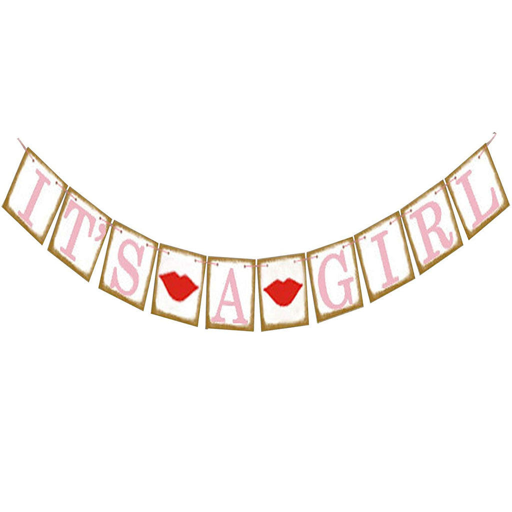 It's a Girl Bunting Banner for Baby Shower Parties, Lips Design 12.5x12.5cm