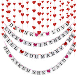 Red Hearts Hanging String and Bunting Banners for Wedding Engagement Celebration Parties 5-Count
