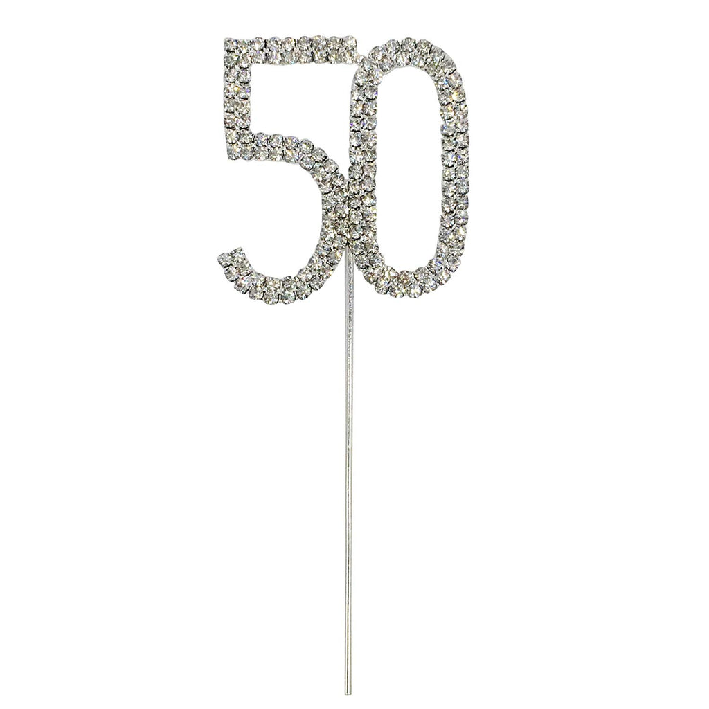 Number 50 Diamante Wedding Party Cake Topper Pick 4 x 2.5 Inch