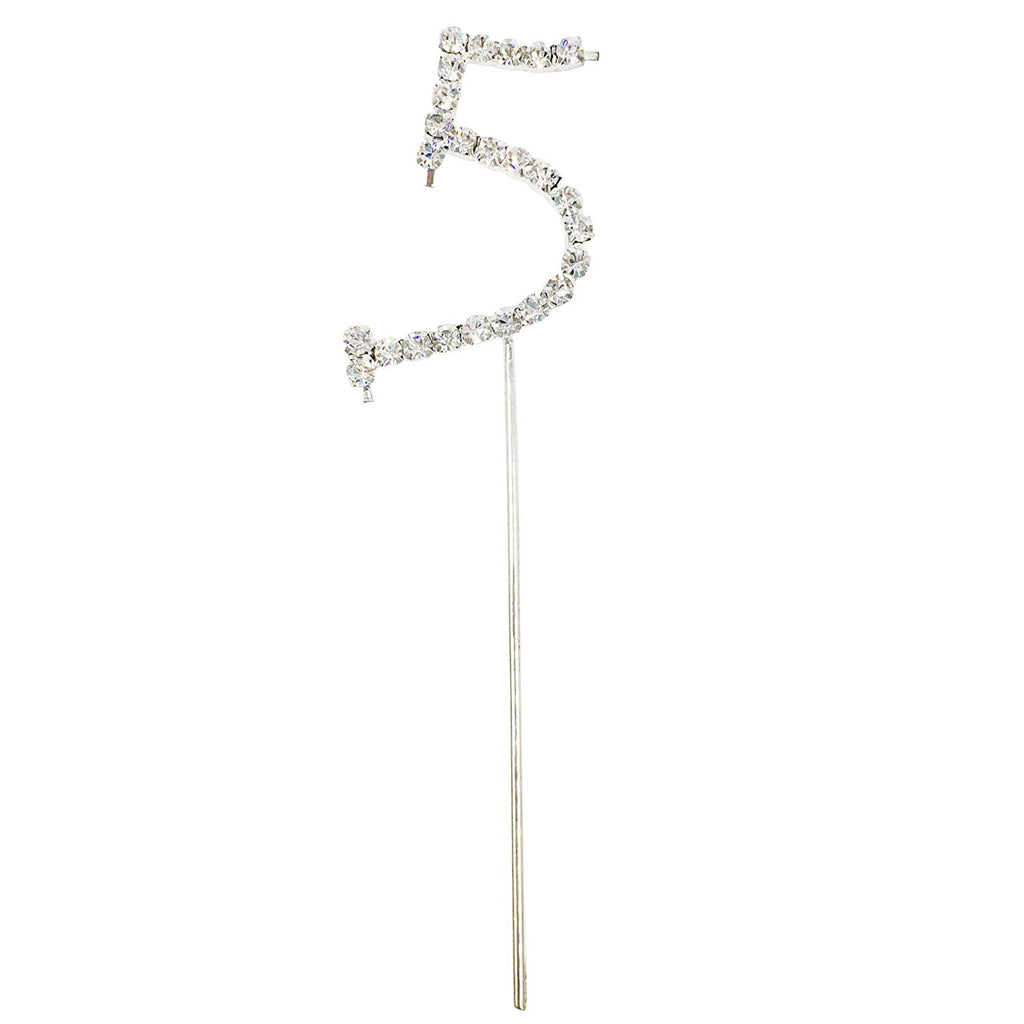 Number 5 Diamante Wedding Party Cake Topper Pick 4 x 2.5 Inch