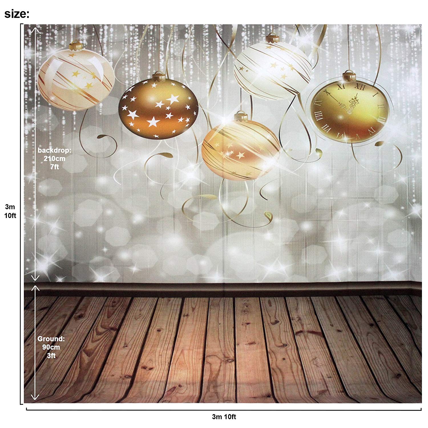 Jingle Bell Merry Christmas Backdrop Photography Background Wall and Floors 10x10feet