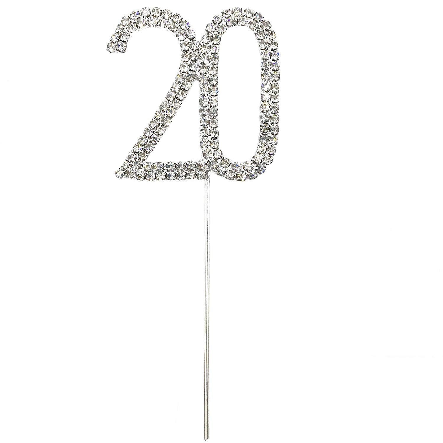 Number 20 Diamante Wedding Party Cake Topper Pick 4 x 2.5 Inch
