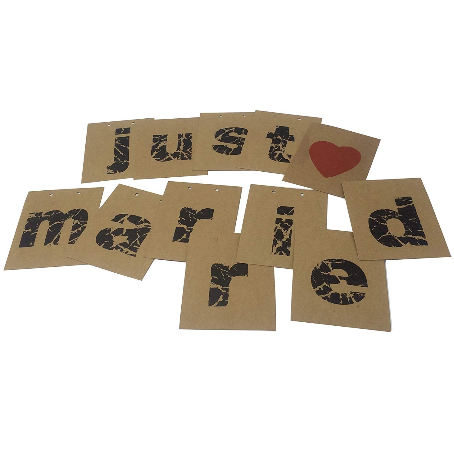 Just Married Bunting Banner for Wedding Celebration Parties 15x12.5cm with Heart, Brown