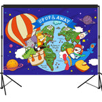 Up and Away Hot Air Balloon and Plane Party Backdrop Large Banner Decoration Dessert Table Background Photobooth Prop 7x5 feet