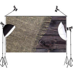 Rustic Distressed Burlap and Wood Backdrop Photography Background 5x3feet #1812