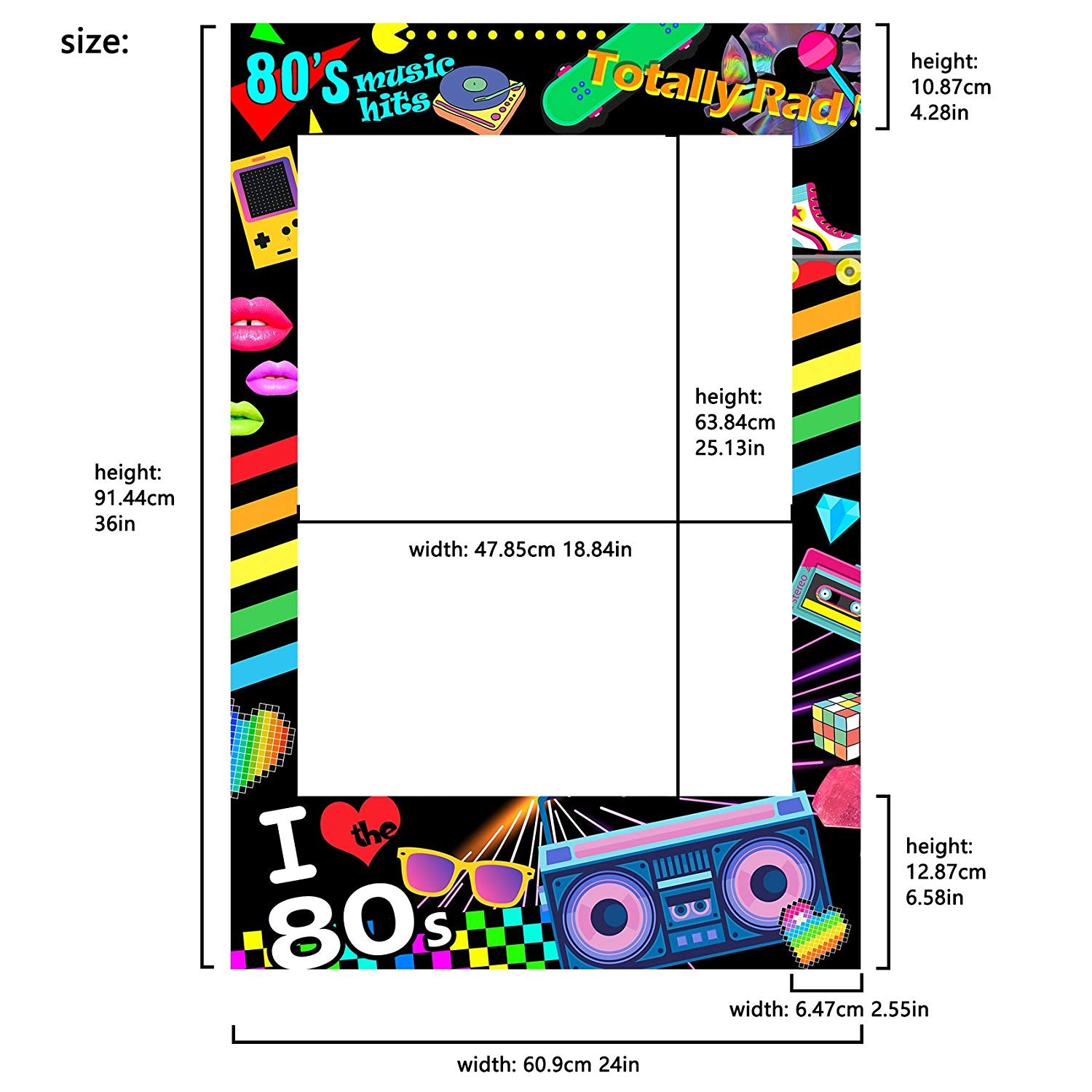 I love 80s Photo Booth Frame Photobooth Props Pre-cut 36x24inch