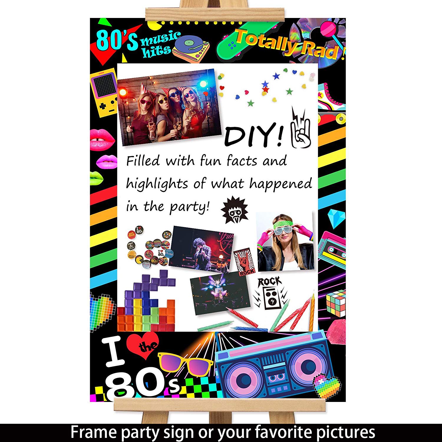 I love 80s Photo Booth Frame Photobooth Props Pre-cut 36x24inch
